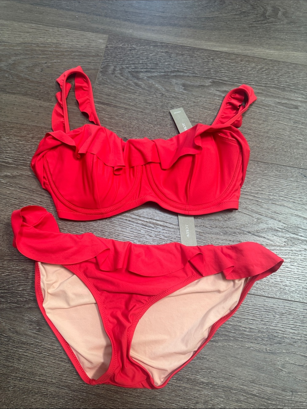 J. Crew Red Ruffled Bikini Set NWT 34D Medium